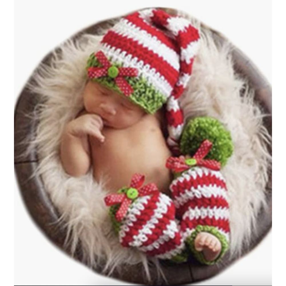 Newborn Baby CHRISTMAS Photo Shoot Knit Outfit Costume | Hat & Leggings Socks